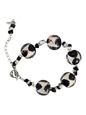 Mixed Crystal Stone Flex Bracelet Black Clear Silver